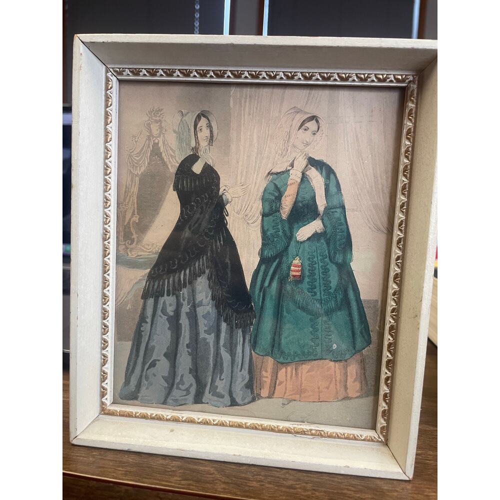 Original 1848 Godey’s Lady’s Book Fashion Plate Hand-Tinted Victorian Engraving